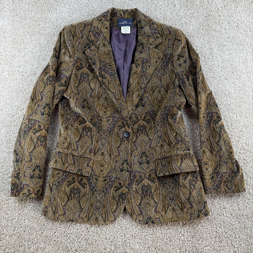 Vintage Paisley Andrea Viccaro Blazer Jacket Womens 12 Brown Cotton Spandex